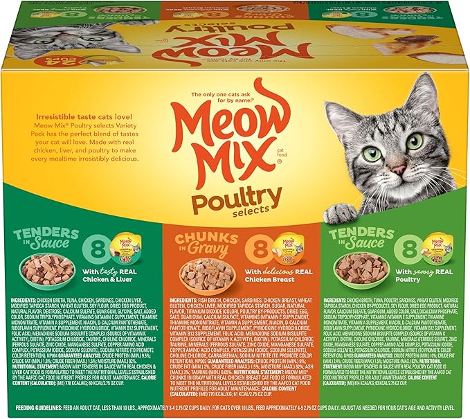 Meow Mix Poultry Selections Variety Pack, Wet Cat Food, 2.75 oz Cup (24 Pack)