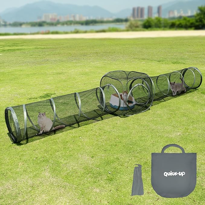 2 Connectable Large Cat Tunnels and 1 Portable Mesh Cube for Indoor and Outdoor, Durable Enclosed Outdoor Pet Playpen for Cats,Puppy and Small Animals to Play, Jump and Sleep Safely