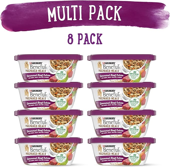 Beneful Purina Dog Food Freshly Prepared Meals Simmered Beef Entree with Carrots, Barley, Wild Rice and Spinach - 10 oz. Tubs, 8 Count (Pack of 2)