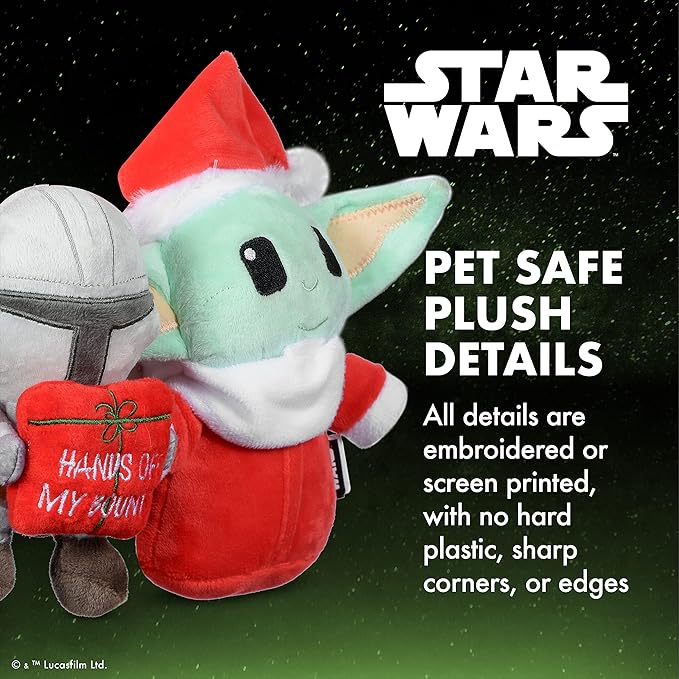 STAR WARS for Pets 6" Holiday 2Pc Set The Mandalorian w/Present & GROGU Santa Plush Set - 2pc | The Mandalorian Holiday Pet Products GROGU | The Child Squeaky Pet Toy Fans (FF24683)