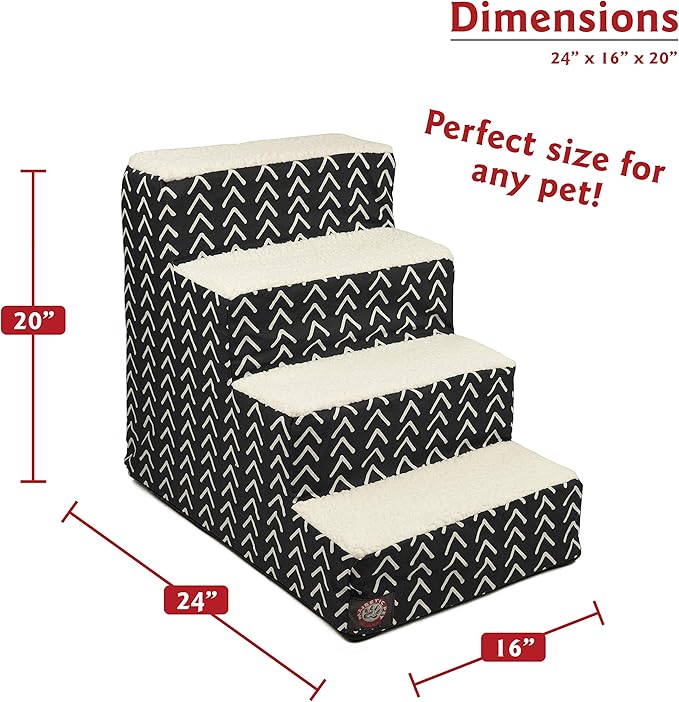 Majestic Pet 4 Step Portable Dog Stairs for Small Dogs to get on Bed Supports 25 lbs or Less – Dog Steps for High Bed with Machine Washable Cover – Pet Stairs for Cats Boho Arrow Black