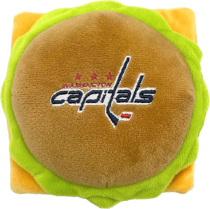 Pets First NHL Washington Capitals Crinkle Fine Plush Dog & Cat Squeak Toy - Cutest STADIUM HAMBURGER Plush Toy for Dogs & Cats with INNER SQUEAKER & Beautiful Hockey Team Name/Logo