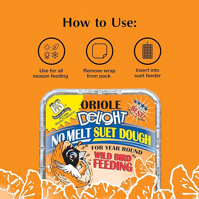 C&S Oriole Delight No Melt Suet Dough, Suet Cakes for Wild Birds Including Orioles and More, 11.75 Ounces, Pack of 8