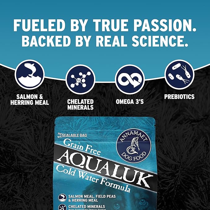 Annamaet Grain-Free Aqualuk Cold Water Fish Formula Dry Dog Food, (Salmon & Herring), 5-lb Bag