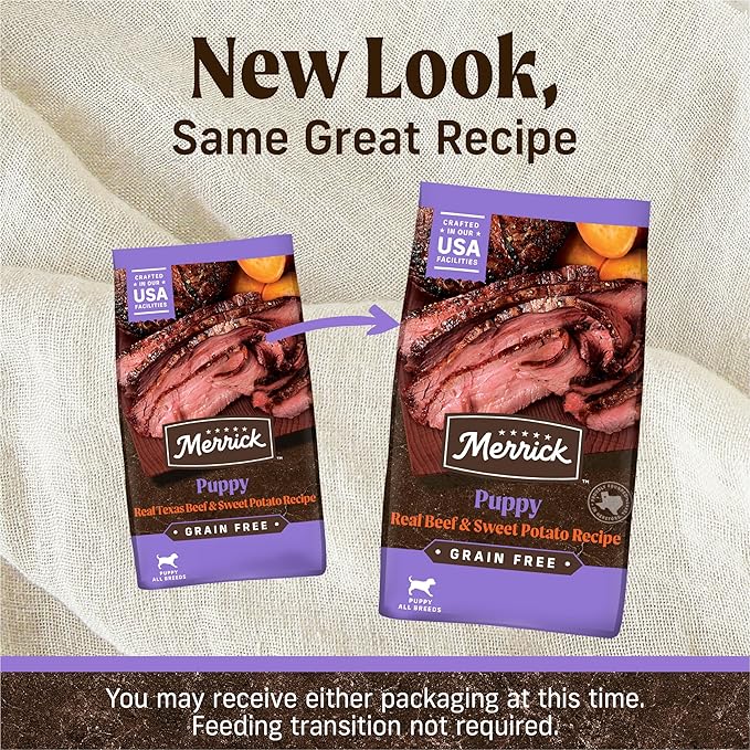 Merrick Premium Grain Free Dry Puppy Food, Wholesome and Natural Kibble with Real Texas Beef and Sweet Potato - 10.0 lb. Bag