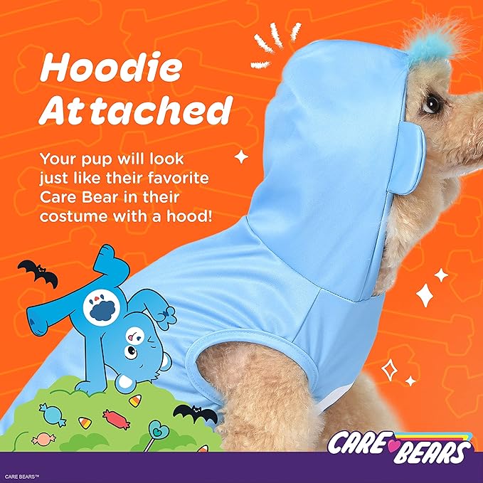 Care Bears Grumpy Bear Halloween Dog Costume, Officially Licensed Sleeveless Polyester Hoodie with Screen-Printed Thundercloud Belly and Character Hood, Machine Washable, Blue, Size Medium