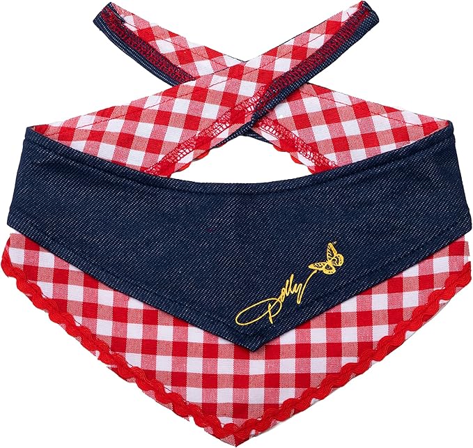 Doggy Parton Blue Printed Denim & Gingham Print Bandana for Pets, Medium/Large (22120720)