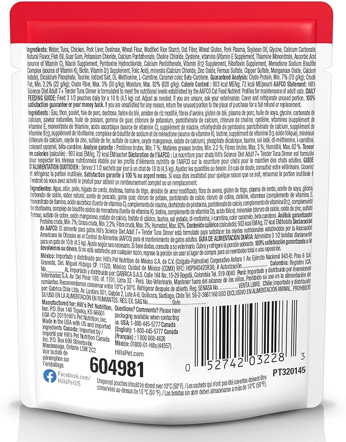 Hill's Science Diet Adult 7+ Cat Food, Tuna Stew, 2.8 oz. Pouches, 24-Pack