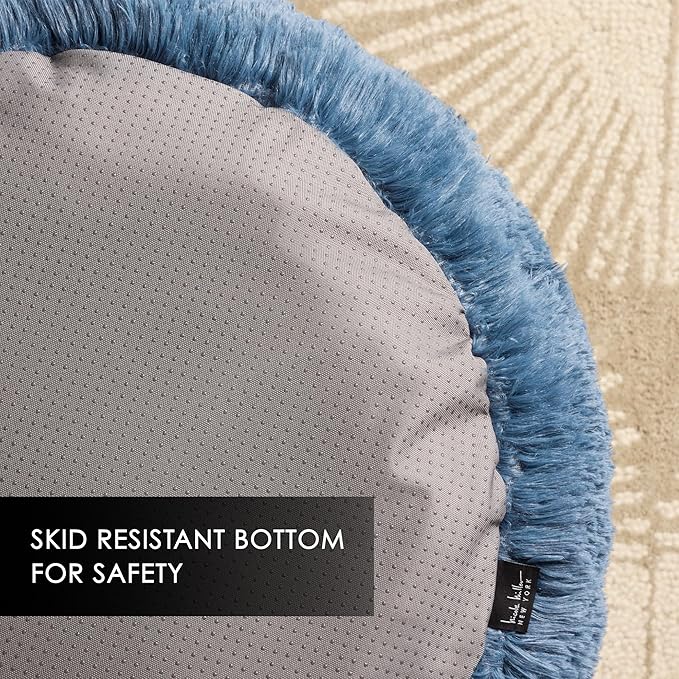 Nicole Miller NEW YORK PET Ellie Fuzzy Solid Donut Pet Bed, Plush, Cozy & Calming, Non-Slip Bottom, 100% Machine Washable, Blue, Small 24"x24"x7" Round