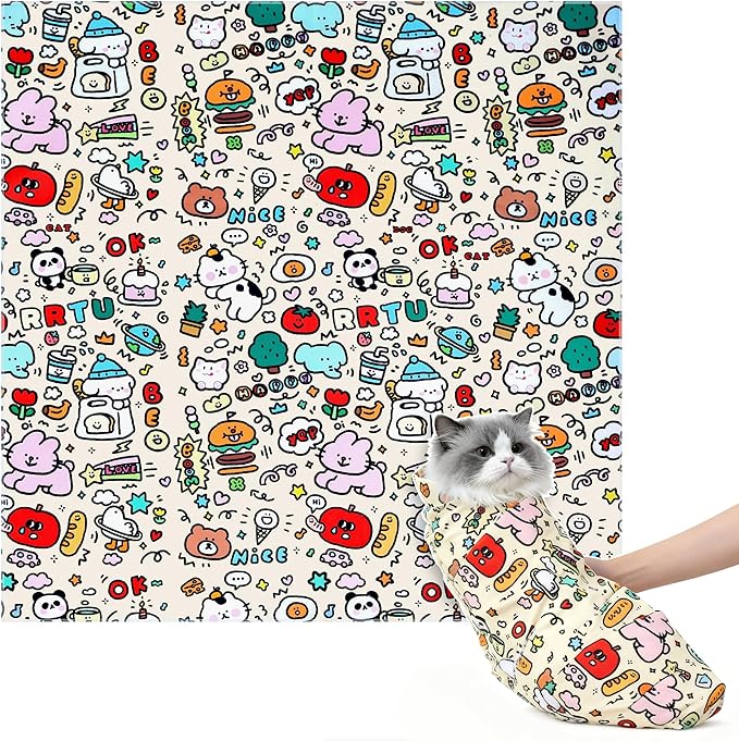 27.6''Cat Grooming Wrap,Cats Wrap for Cutting Nails,Ear Cleaning,Vet Visit Anti-Scratch Anti-Escape Restraint Swaddle,Cat Burrito Wrap L(Within 15lbs),Small Dog Grooming Tool