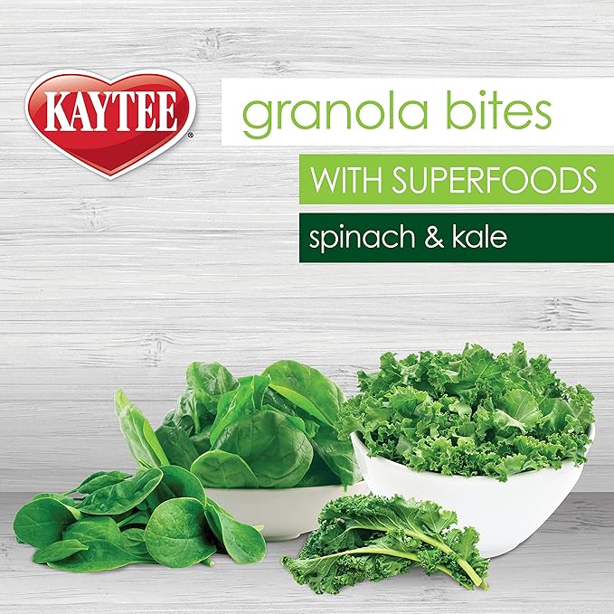 Kaytee Granola Bites with Super Foods Spinach and Kale for Pet Birds, Conure, Cockatiel, Lovebird, Parakeet, Amazon, African Grey, Ecletus, Pionus, Cockatoos and Macaws, 4.50 Ounce (Pack of 2)