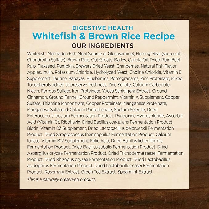 Wellness CORE Digestive Health Adult Dry Dog Food, Wholesome Grain Kibble, Sensitive Stomach, Natural, High Protein, Chicken Free, Whitefish and Brown Rice Recipe, 4 lb Bag
