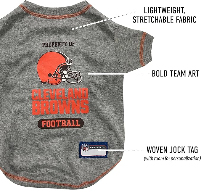NFL Cleveland Browns Dog T-Shirt for Pets, Size Medium. Officially Licensed Pet Shirt with Team Logo, Soft Stretchable Comfort Fit Apparel for Dogs & Cats