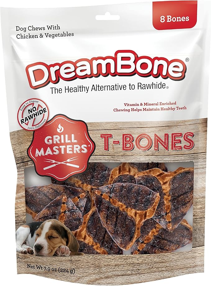 DreamBone Grill Masters T-Bones, Rawhide-Free Chews for Dogs, 8 Count