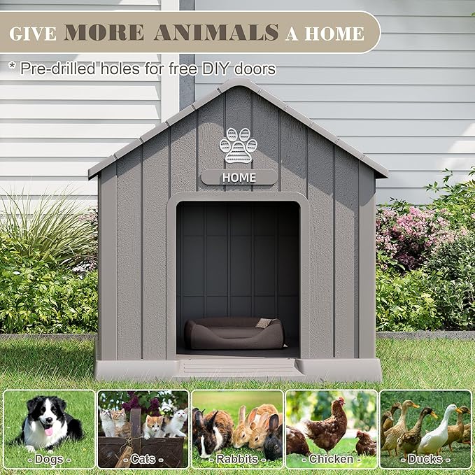 Bifanuo Dog House for Outdoor & Indoor Use with Window, Waterproof Ventilated Kennel with Elevated Floor, Easy to Clean Shelter for Small Medium Large Dogs (Grey, 37.2" L x 40" W x 40" H)