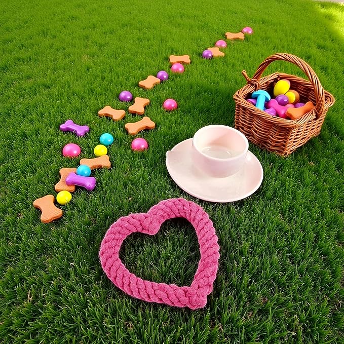 Pink Cute Dog/Cat Chew Toys, Dog Toys for Chewers, Heavy Duty Dental Dog Rope Toy for Dogs, Creative Love Heart Shaped Interactive Rope Dog Toys, Cotton Puppy Teething Chew Tug Toy Dark Pet Supplies