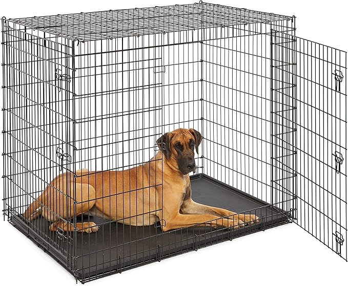 Solutions by MidWest Homes for Pets 54-Inch Drop Pin Crate for Giant Breeds Over 100 lbs, Double Door Dog Crate with Leak-Proof Tray & Secure Latches, Durable Drop Pin Construction