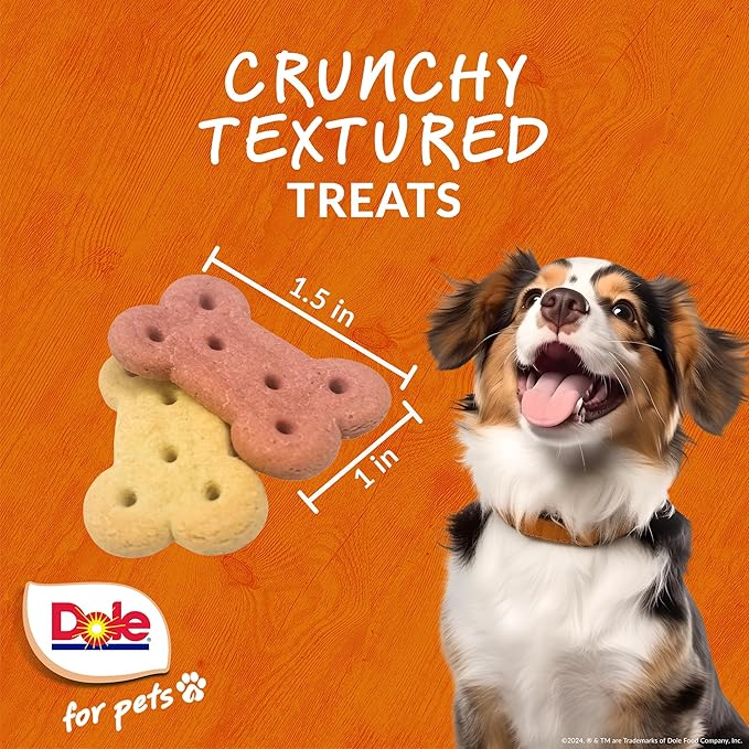 Dole for Pets Dog Biscuits Assorted Banana + Strawberry Mix, Real Fruit Flavor Vegan Crunchy Treats, No Wheat Corn Soy or Artificial Additives, Bite Size Training Snacks for Dogs, 7 Oz (Pack of 2)