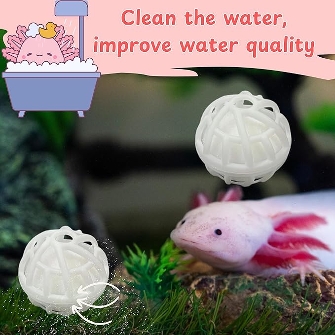 1pcs Axolotl Hides for Aquarium with 2pcs Nitrifying Ball Set, Driftwood Axolotl Cave Hideout and Aquarium Filter Balls, Fish Tank Decor, Shelter for Small Pet Frog Fish Betta (Resin Driftwood, M)