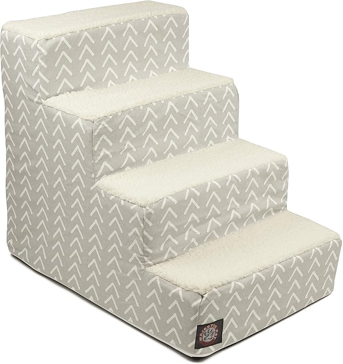 Majestic Pet Portable Pet Stairs | Soft Sherpa Steps Foam Feeling | Steps for Dogs & Cats | Dog & Cat Ramp | Indoor Only | Max Weight: up to 250 Lbs, 4 Step, Boho Arrow Light Gray