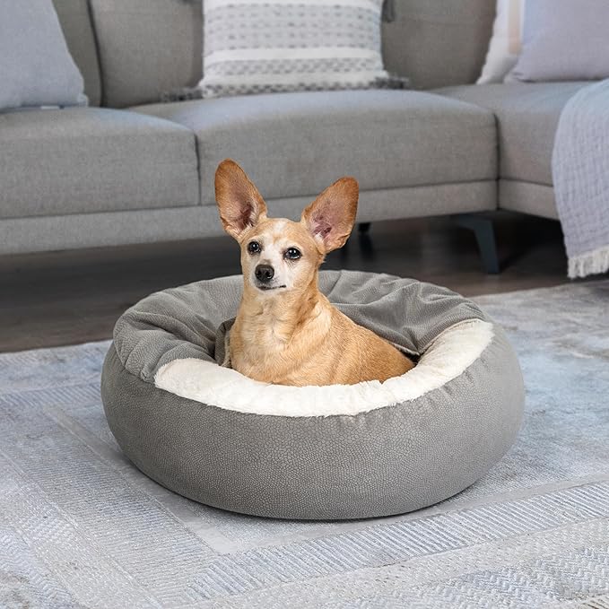 Best Friends by Sheri Cozy Cuddler Ilan Covered Cat and Dog Bed with Attached Blanket, Gray, 24"x24"