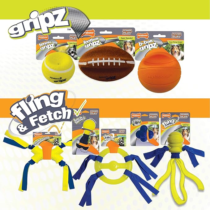 Nylabone Power Play Felt Football Gripz Fetch Toy, Squeaky Ball Chew Toy for Dogs, Large (1 Count) (Pack of 5)