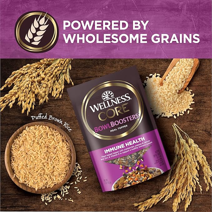 Wellness Bowl Boosters Immune Health Dog Food Topper with Freeze Dried Pieces for Small, Medium, and Large Breeds, Grain Free, Natural, Plant Based, 4 oz Bag