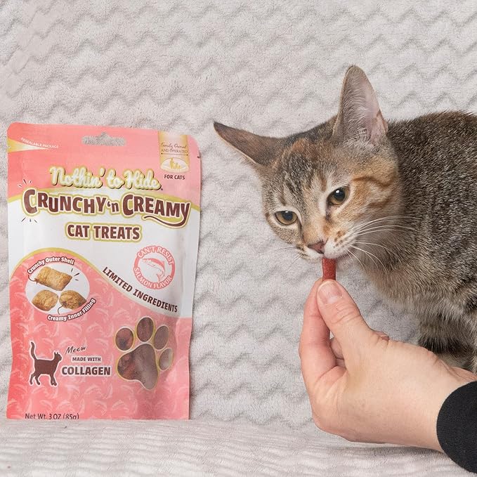 Fieldcrest Farms Nothin’ to Hide Collagen Cat Treats – Crunchy & Creamy Cat Snacks, High-Protein Healthy Treats for Skin, Coat & Joint Support, Salmon Flavor, 3 oz.