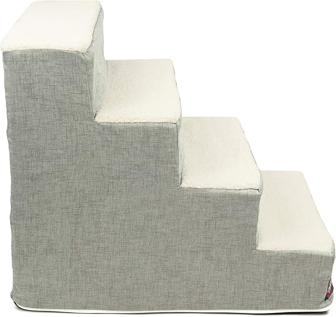 Majestic Pet 4 Step Portable Dog Stairs for Small Dogs to get on Bed Supports 25 lbs or Less – Dog Steps for High Bed with Machine Washable Cover – Pet Stairs for Cats Jackson Heathered Gray