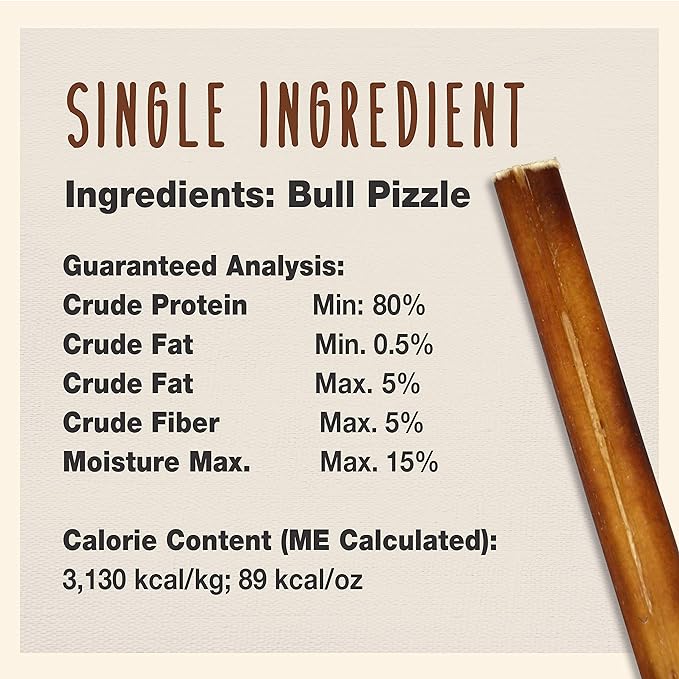 Cadet Bully Sticks for Small Dogs – All-Natural Beef Pizzle, High Protein, Low Fat, Long-Lasting, Grain & Rawhide-Free Dog Chews for Aggressive Chewers, Small (12 Ounce)