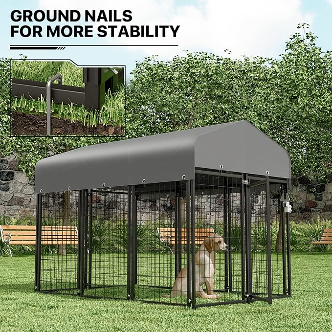 MoNiBloom Dog Kennels and Crates for Small/Medium Dogs, 4.6ft High Expandable Outdoor Dog Run Enclosure with Waterproof Cover, Galvanized Puppy Exercise Pen with Lock for Outside Home Yard, 10 Panels