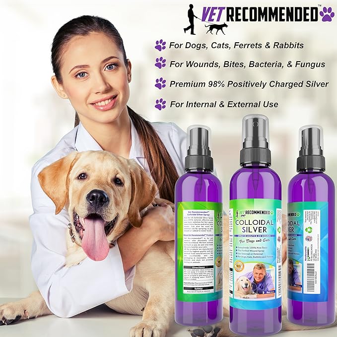 Vet Recommended Colloidal Silver for Dogs and Cats, Colloidal Silver Spray that Works as Natural Hot Spot Solution for Dogs - Made in USA (8oz/240ml)