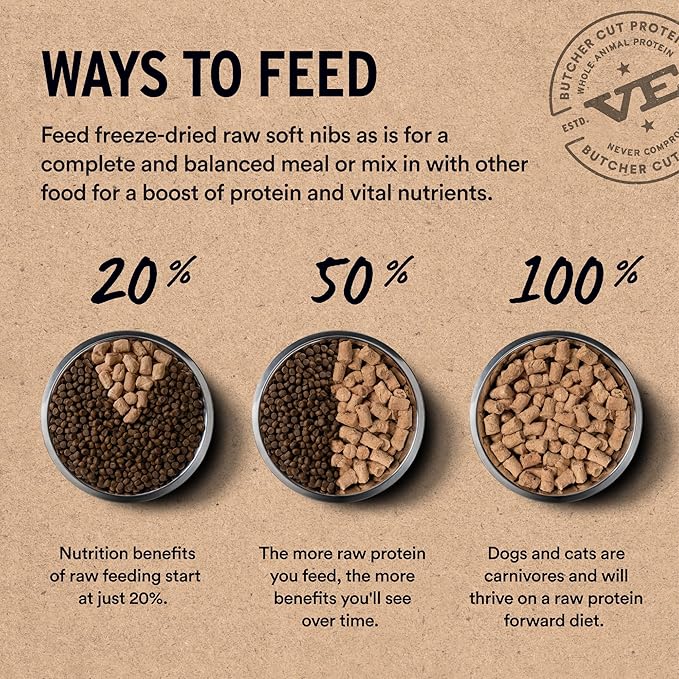 Vital Essentials Freeze Dried Cat Food, Raw Beef & Chicken Soft Nibs | Complete Meal or Topper | 99% Beef, Chicken, Organs & Bone | High Protein, Grain Free Dry Cat Food | 12 oz Bag