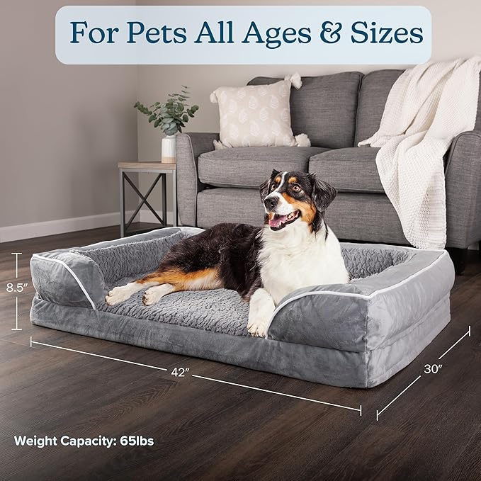 PETMAKER Orthopedic Dog Bed - 42in Dog Couch Bed with Supportive Wraparound Bolster and Removable Washable Cover - Egg-Crate Foam Extra Large Dog Bed for Pets up to 65lbs - Dog Products (Gray)