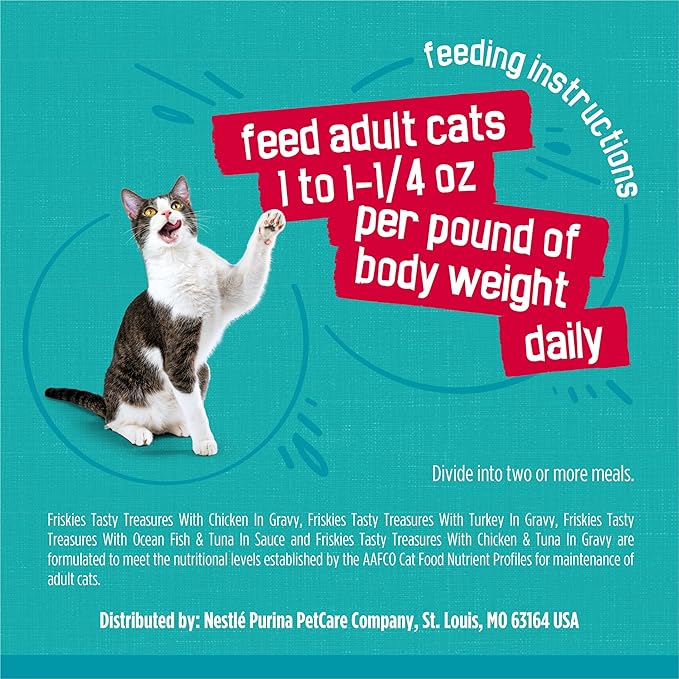 Friskies Purina Wet Cat Food Variety Pack,Tasty Treasures Prime Filets (with Chicken and Tuna,with Chicken,and-with Ocean Fish-and Tuna,and-with Turkey) - 5.5 oz. Cans,(Pack of 48)
