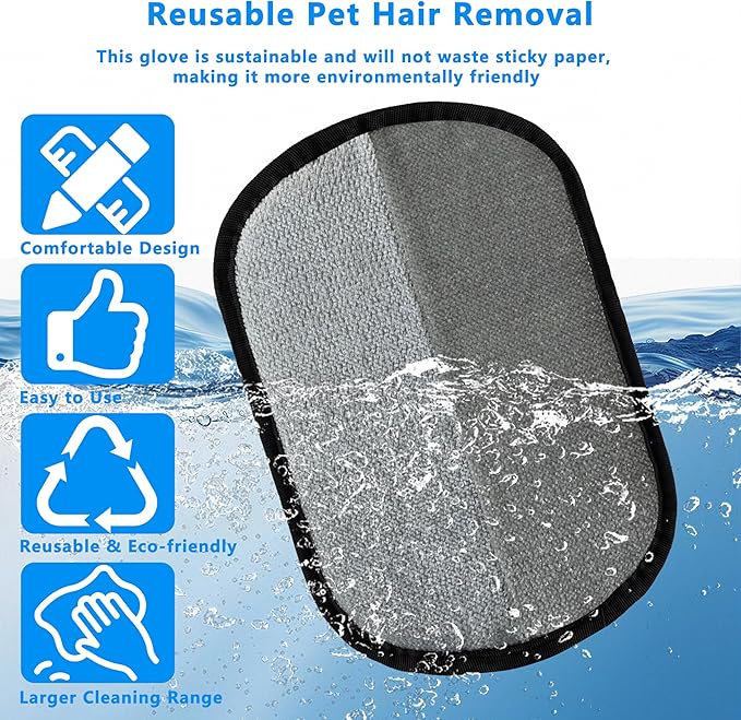 Electrostatic Pet Hair Removal Gloves, Reusable Pet Hair Remover Gloves for Cats & Dogs, Washable Cat Hair Removal Gloves, Upgraded Dog Hair Removal Tool, Cat & Dog Grooming Glove. (Black)