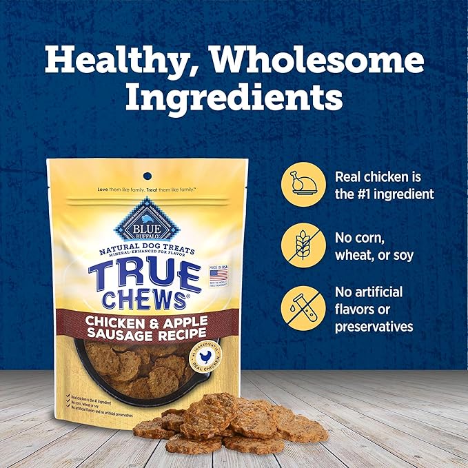 Blue Buffalo True Chews Dog Treats, Made in the USA with Natural Ingredients, Chicken and Apple Sausage Recipe, 12-oz Bag