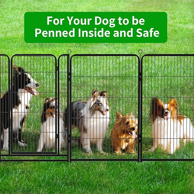 Kfvigoho Dog Playpen Outdoor Extra Wide 8 Piece Panels Heavy Duty Dog Fence 32" Height Anti-Rust with Doors Portable for RV Camping Yard, Total 21FT, 35 Sq.ft, Snowy Black