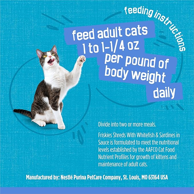 Purina Friskies Wet Cat Food, Shreds With Whitefish & Sardines in Sauce - (Pack of 24) 5.5 Oz. Cans