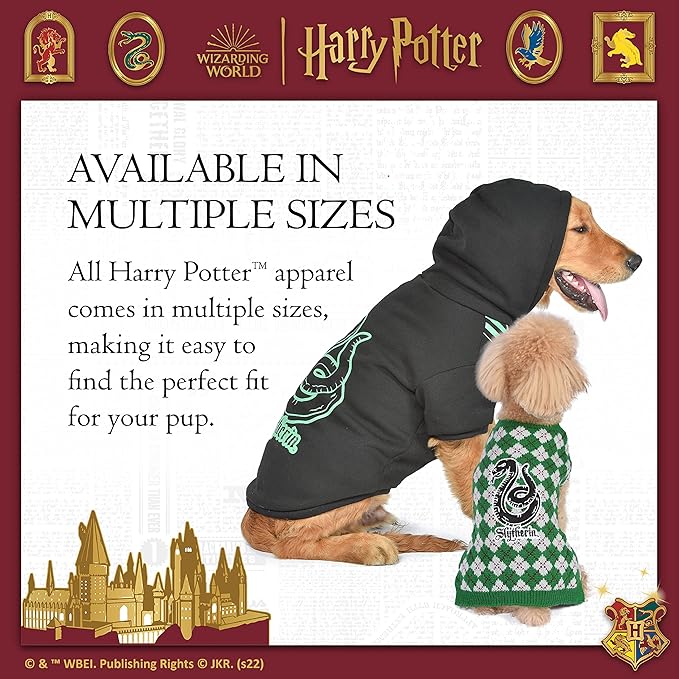 Harry Potter Slytherin Pet Hoodie With Faux Scarf - X-Small | Dog Accessories for Hogwarts Houses, Slytherin, Black (FF23360)