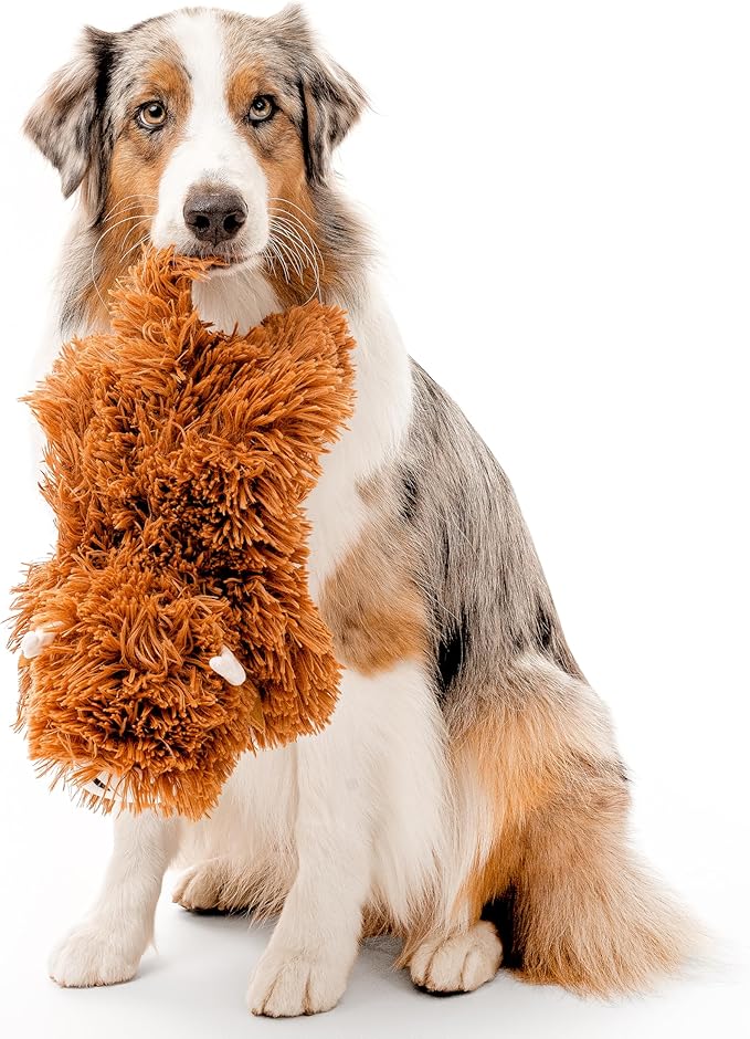 Playology Dog Toys | Plush Highland Cow Stuffed Animal | Beef Scented Jumbo Squeaky Toy | Plush Chew Toy for Large Dogs