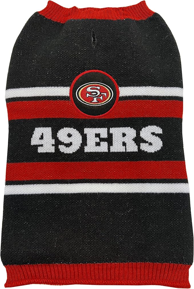 Pets First NFL San Francisco 49ers Dog Sweater, Size Small. Warm and Cozy Knit Pet Sweater with NFL Team Logo, Best Puppy Sweater for Large and Small Dogs, Team Color (SAN-4179-SM)
