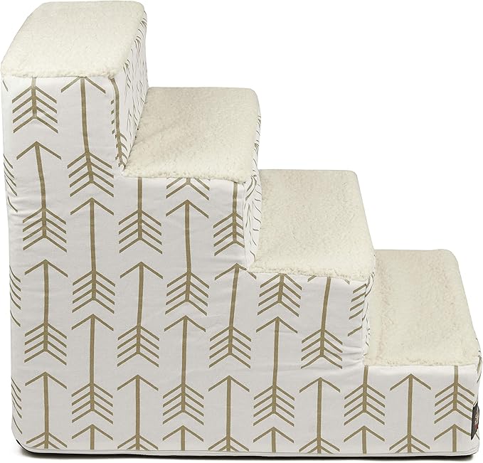 Majestic Pet Portable Pet Stairs | Soft Sherpa Steps Foam Feeling | Steps for Dogs & Cats | Dog & Cat Ramp | Indoor Only | Max Weight: up to 250 Lbs, 4 Step, Arrow White/Gold