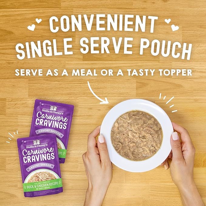 Stella & Chewy's Carnivore Cravings Wet Cat Food - Premium Pouches - Grain Free, High Protein Duck & Chicken - Perfect for Picky Eaters - Complete Meal or Topper (2.8 oz, 12 Pack)