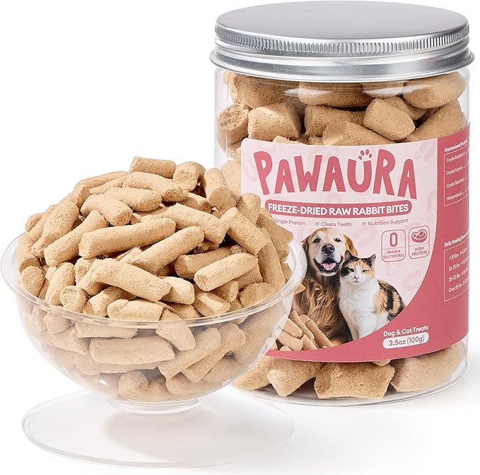 Freeze-Dried Raw Rabbit Treats & Food for Dogs & Cats - 97% Meat & Organs - Single Ingredient Rabbit Mini Nibs - Grain-Free Dog & Cat Food Topper, Mixer or Snack - 3.5 oz