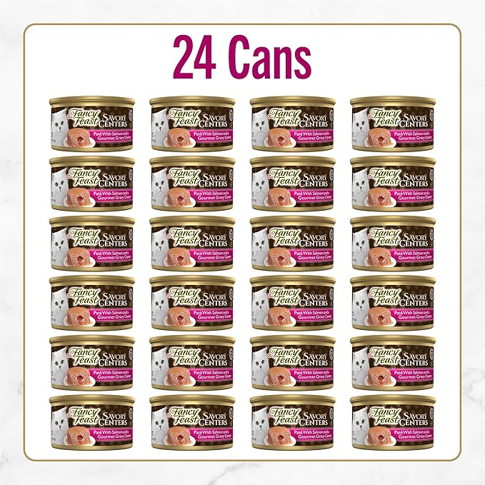 Fancy Feast Purina Savory Centers with Salmon Wet Cat Food Pate with Gourmet Gravy Center - 3 oz. Cans,(Pack of 48)