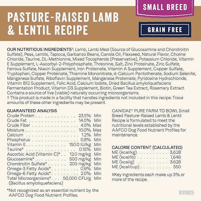 Canidae Pure Farm to Bowl Small Breed, Pasture-Raised Lamb & Lentil Recipe, 10 lbs.
