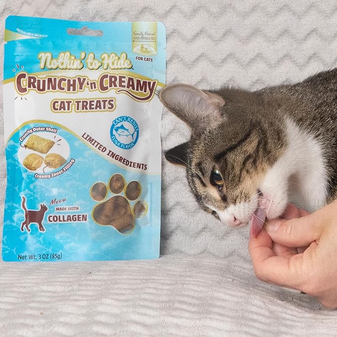 Fieldcrest Farms Nothin’ to Hide Collagen Cat Treats – Crunchy & Creamy Cat Snacks, High-Protein Healthy Treats for Skin, Coat & Joint Support, Tuna Flavor, 3 oz.