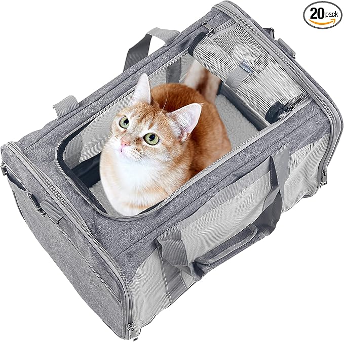 Cat Dog Carrier for Small Medium Cats Pet Carrier Bag for Cats Puppies Portable Dog Carrier Soft Pet Travel Carrier for Pet Bag Carrier Airline Approved Dog Cat Carrier (Large, Grey)