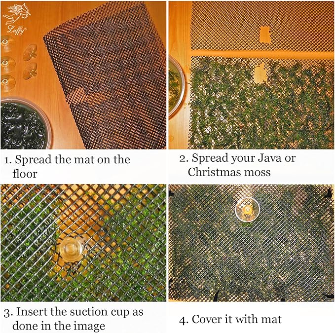 Luffy Decorative Aquatic Moss Wall, 2 Plastic Floor Wire Mesh Sheets, Air Vent Screens, Aquarium Plant Accessory for Seaweed, Net Pad for DIY Projects, Carpet for Fish Tank, 12 x 8 Inches